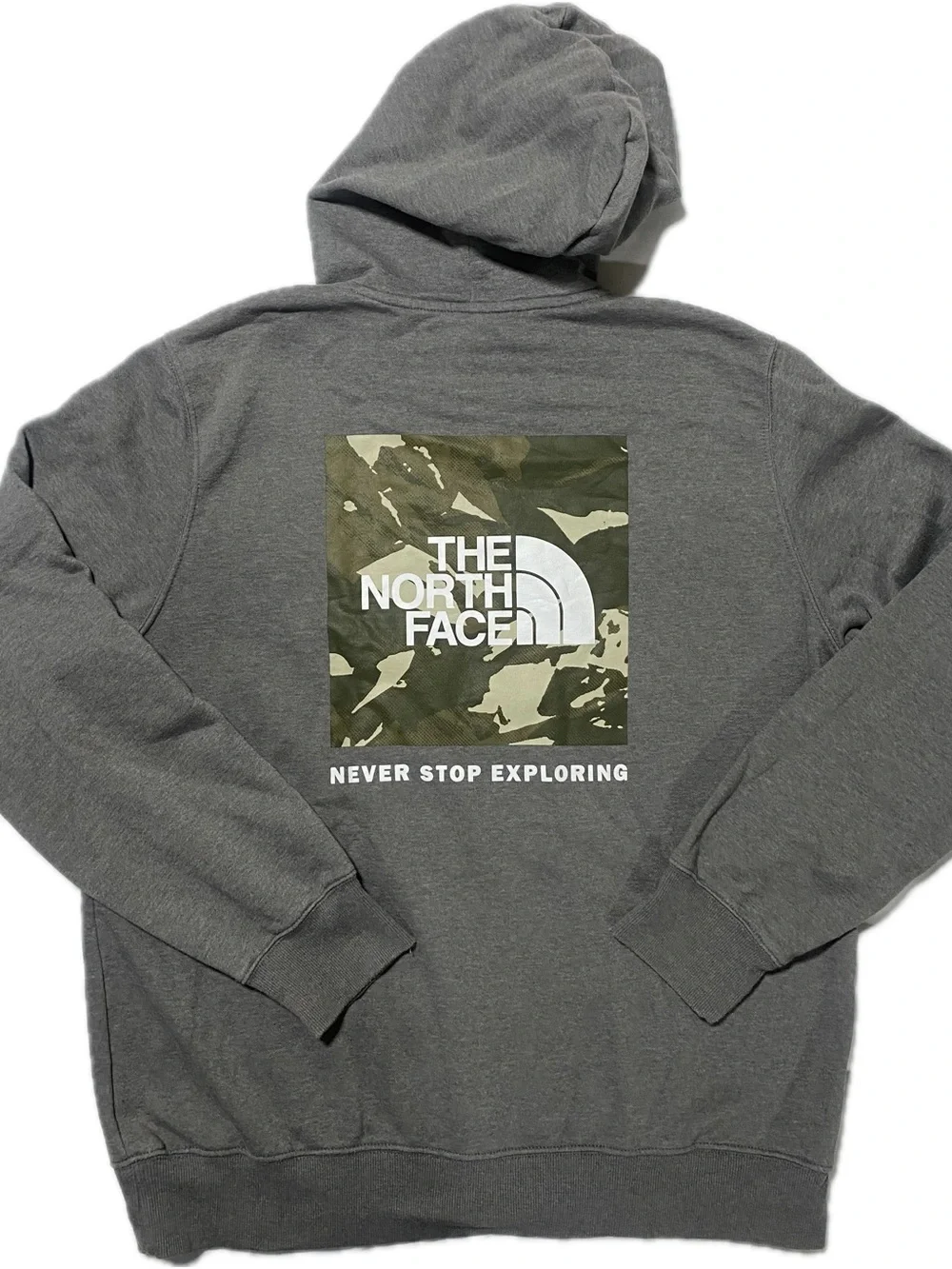 The North Face Gray Hoodie with Olive Camo Logo